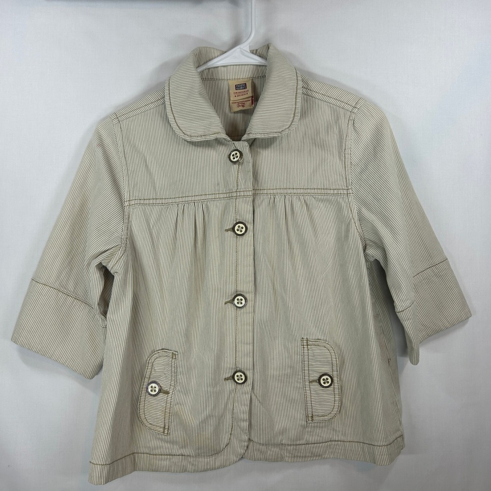 Vintage Y2K Faded Glory Khaki White Striped Cotton Jacket Size Small 4/6